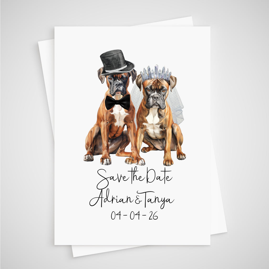Personalized Dog Wedding Save the Date Card - beagle, basset hound, boxer, british bulldog, chihuahua, chow chow, cockapoo; cocker spaniel