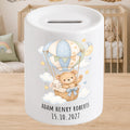 Personalised Baby Money Box Hot air balloon - New baby Savings piggy bank - gift for newborn - green, pink, yellow, blue