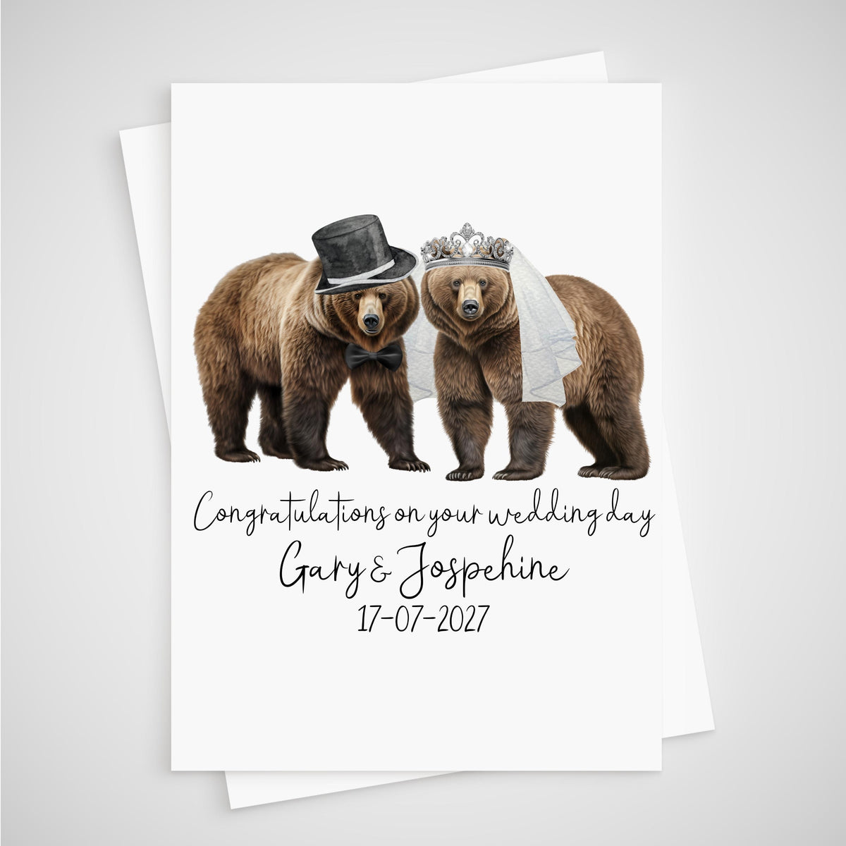 Personalised Bear Wedding Card Bride & Groom Grizzly