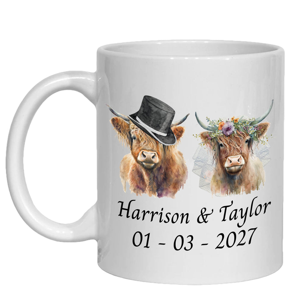 Personalised Highland Cow Wedding Mug - Wedding gift for Bride & Groom