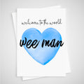 Wee Man New Baby Boy Card Blue Watercolour Heart - Scottish Irish