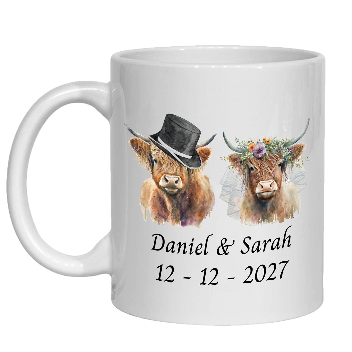 Personalised Highland Cow Wedding Mug - Wedding gift for Bride & Groom