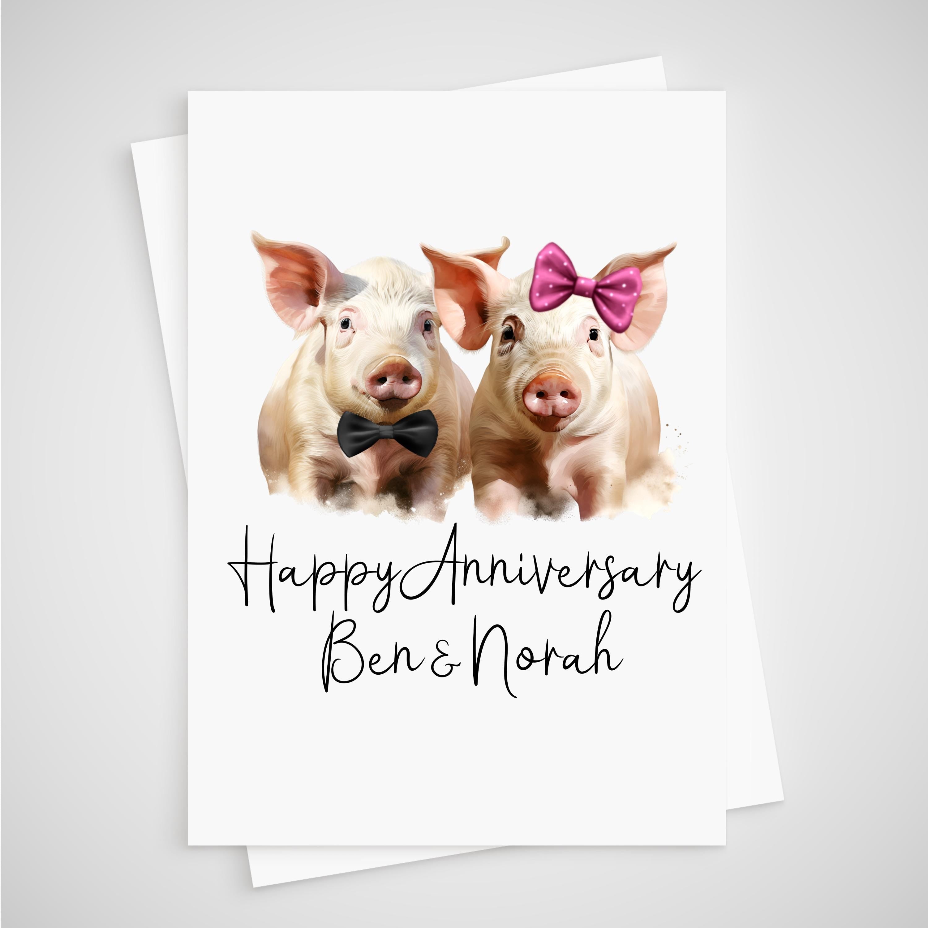 Pig Anniversary Card Personalised