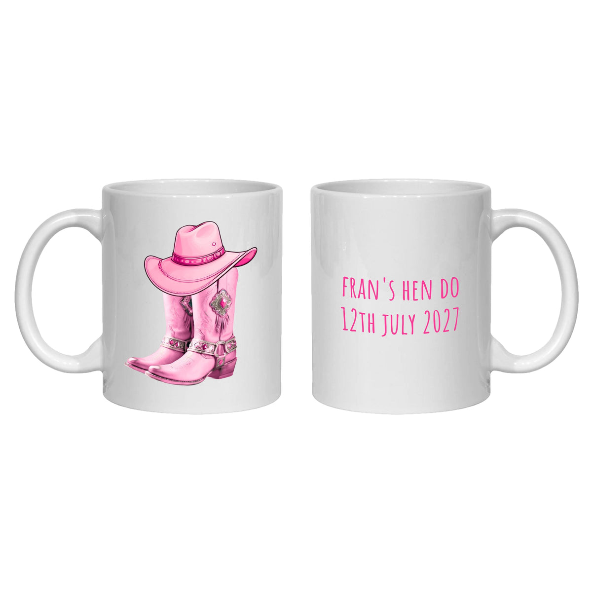 Personalized Cowgirl Mug, Cowboy Boots, Hen party, bachelorette, pink