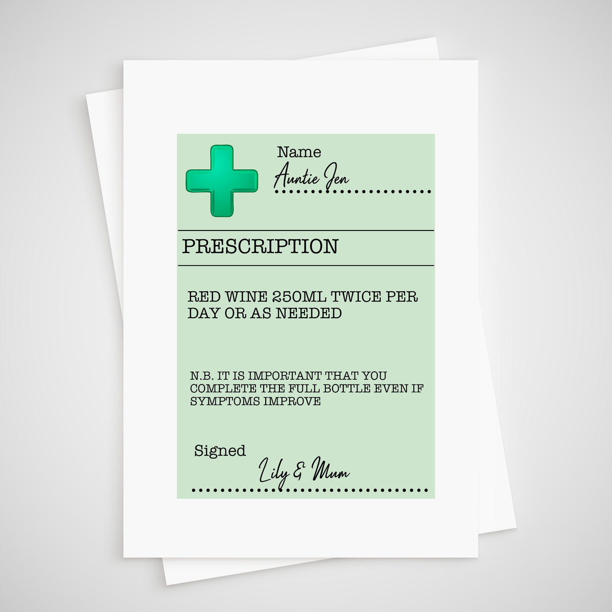 Prescription Card for White Wine Personalised Get Well Soon