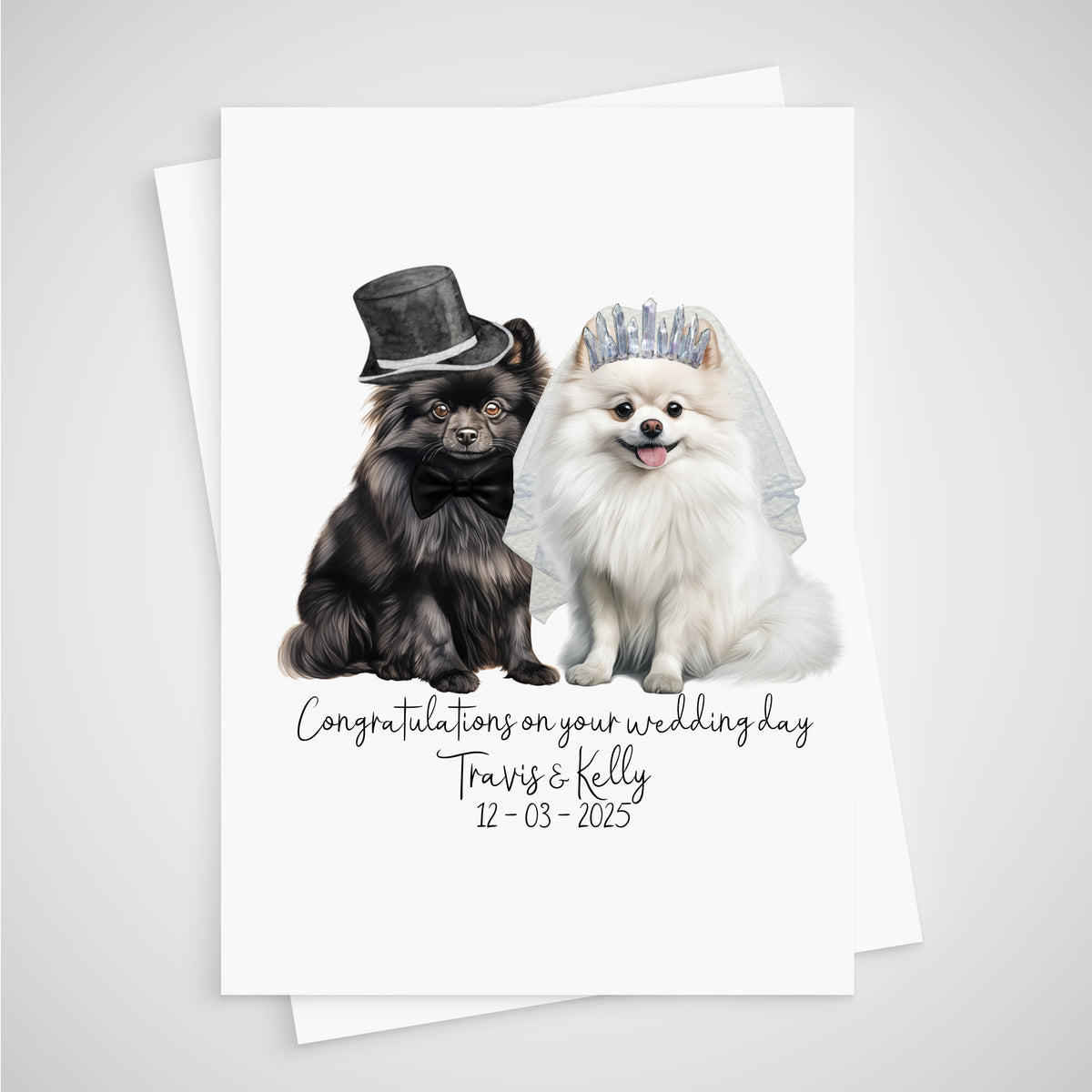 Pomeranian Wedding Card Personalised Dog Bride & Groom