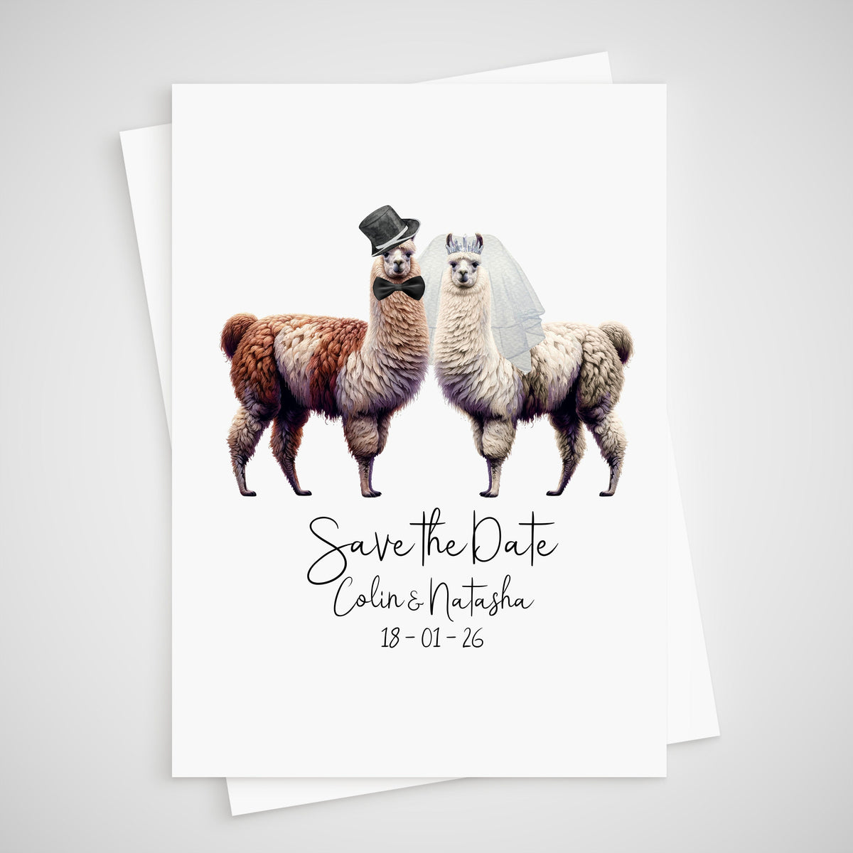 Save the Date Llama Wedding Card Personalised Bride & Groom Alpaca