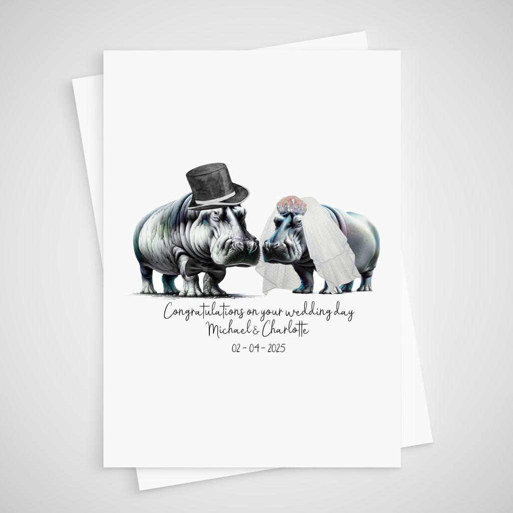 Hippopotamus Wedding Card Personalised Bride & Groom Hippo
