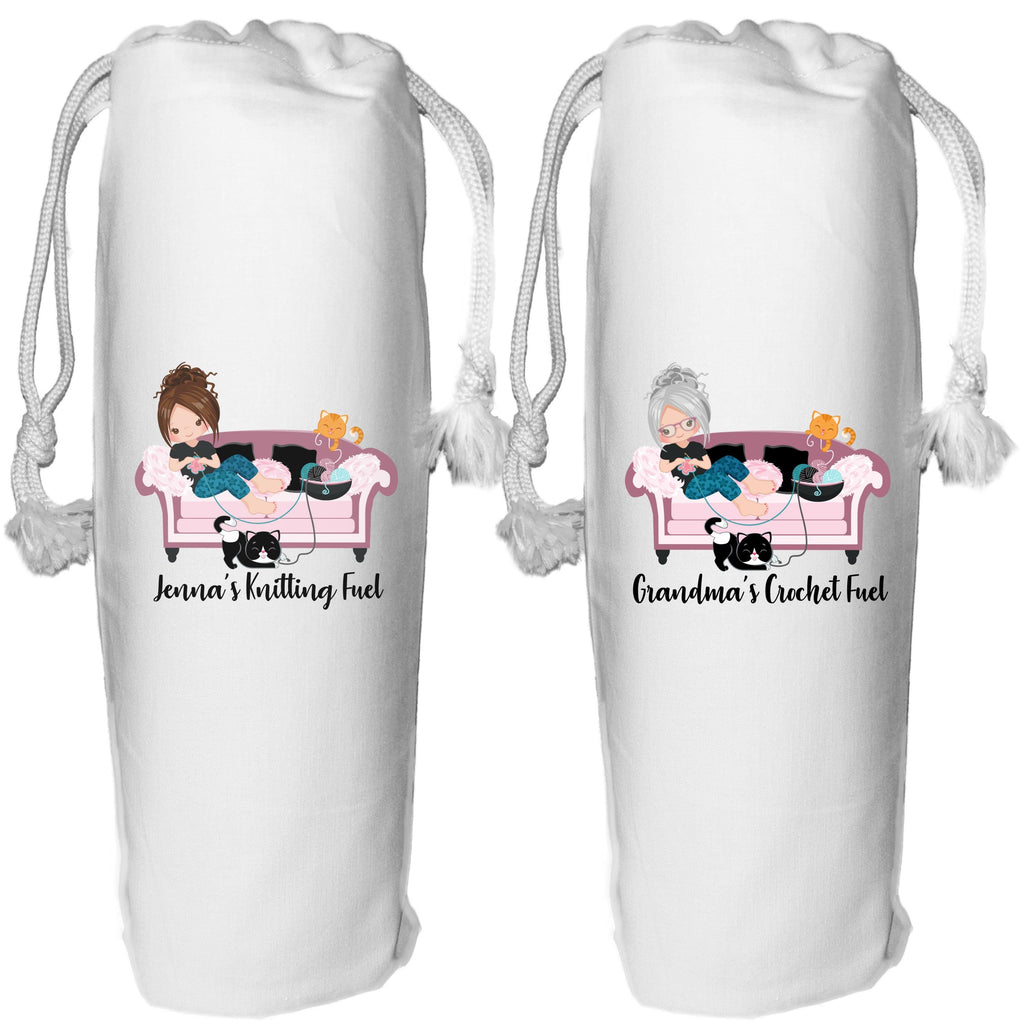 Personalised Crochet Cat Lady Wine Bag: Knitter Gift