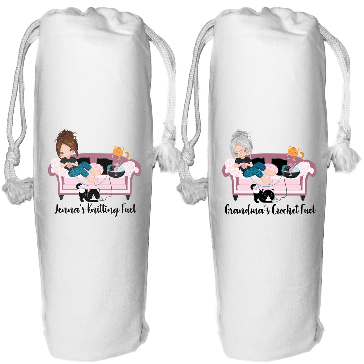 Personalised Crochet Cat Lady Wine Bag: Knitter Gift