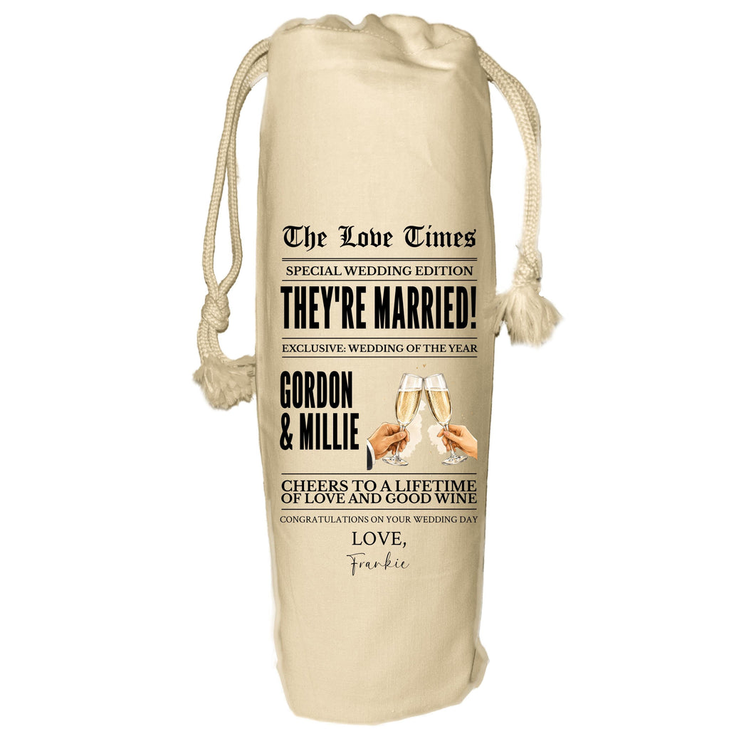 Newspaper Wedding Wine Bag - personalised gift for couple