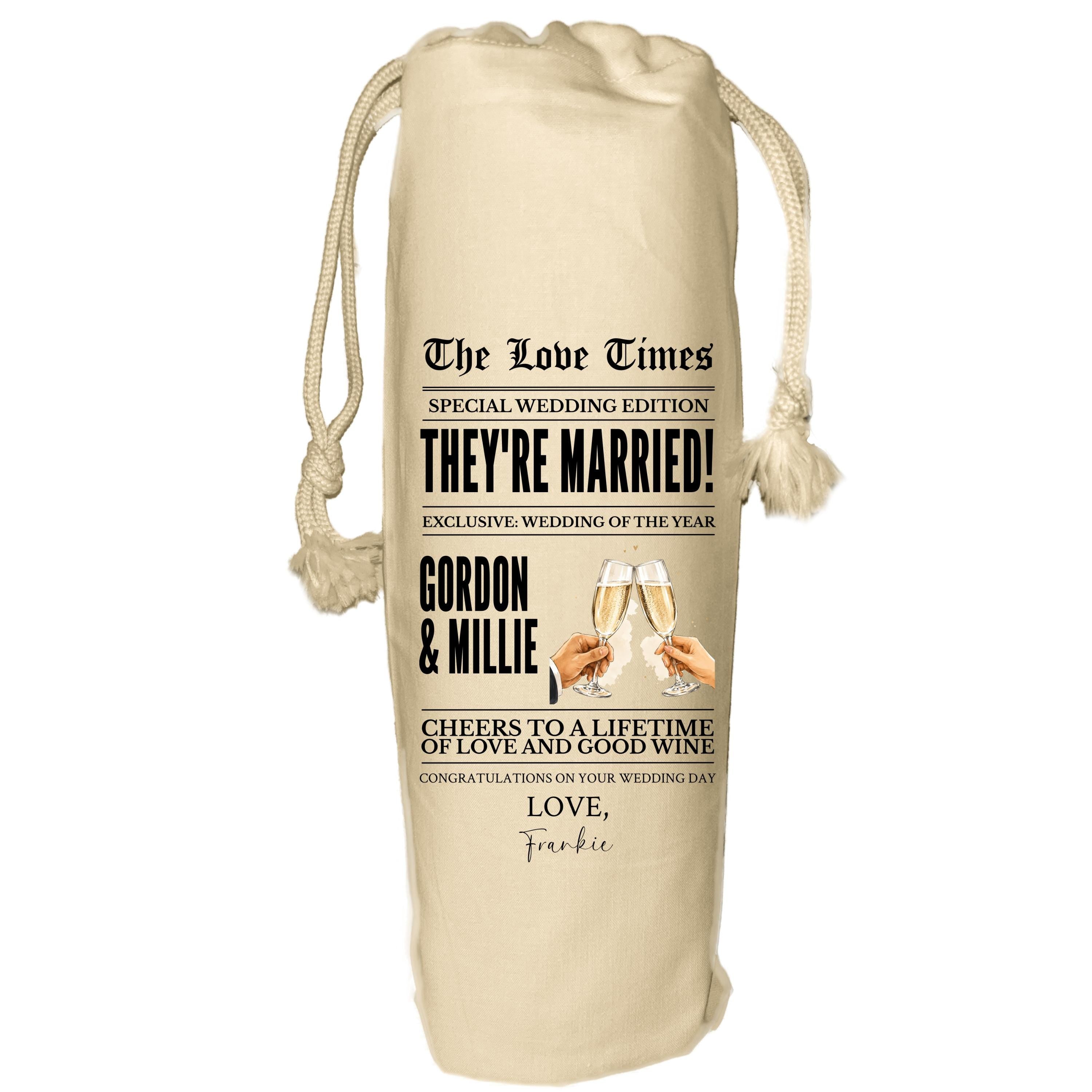 Newspaper Wedding Wine Bag - personalised gift for couple