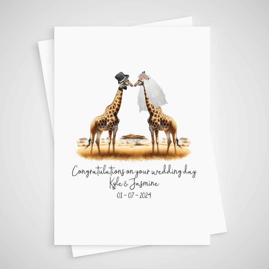 Giraffe Wedding Card Personalised Bride & Groom Safari