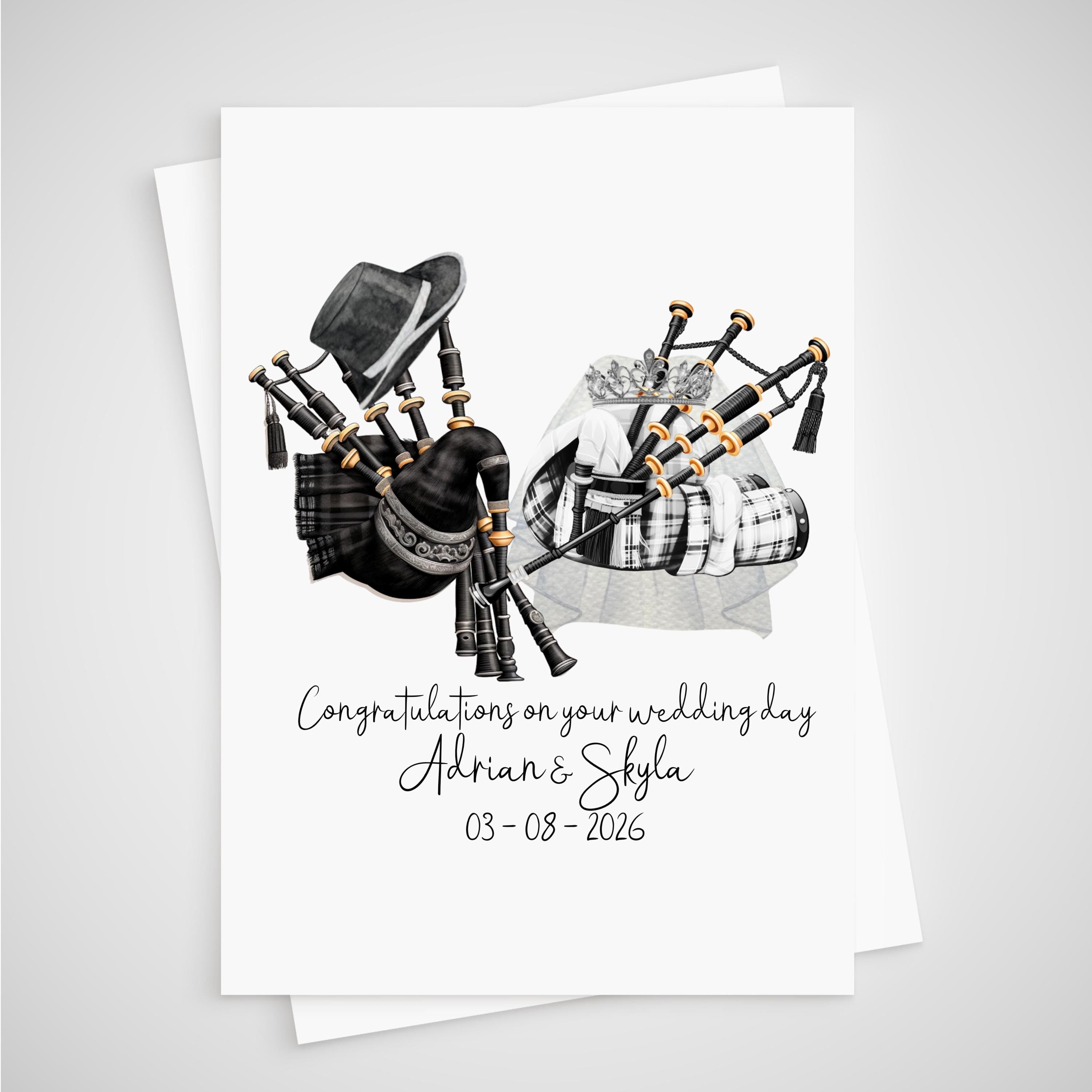 Bagpipes Wedding Card Personalised Musician Scottish