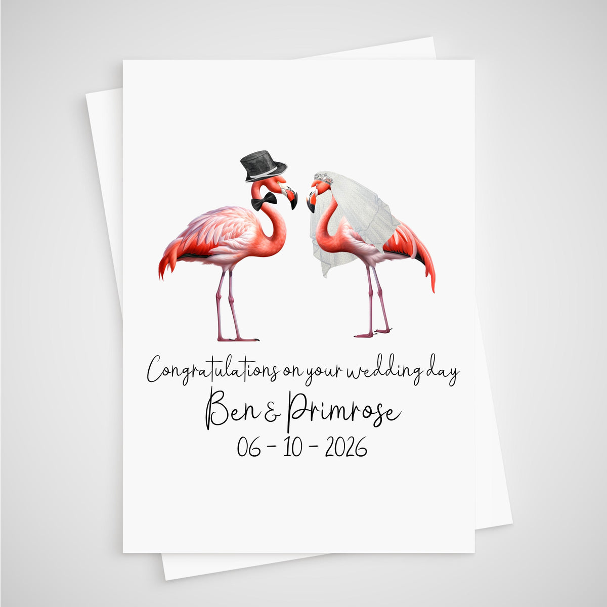 Flamingo Wedding Card Personalised Bride & Groom Pink Bird
