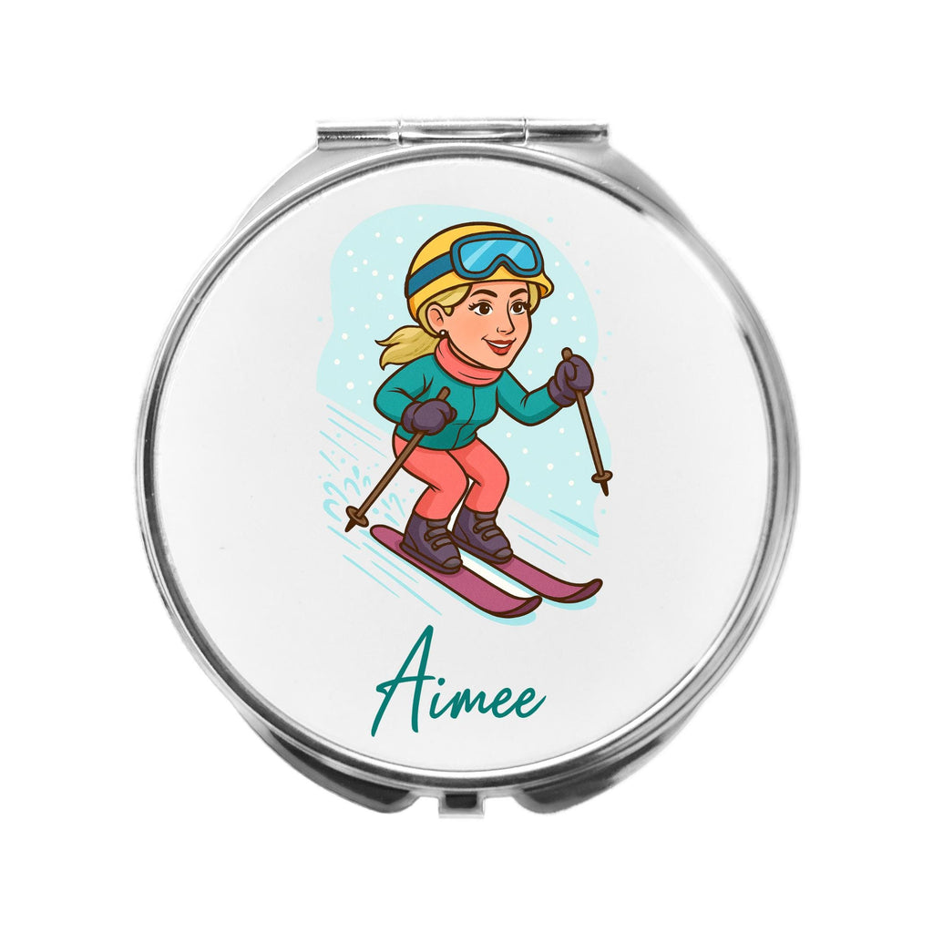 Ski Mirror Personalised Compact Gift for Skiing, skiier apres-ski