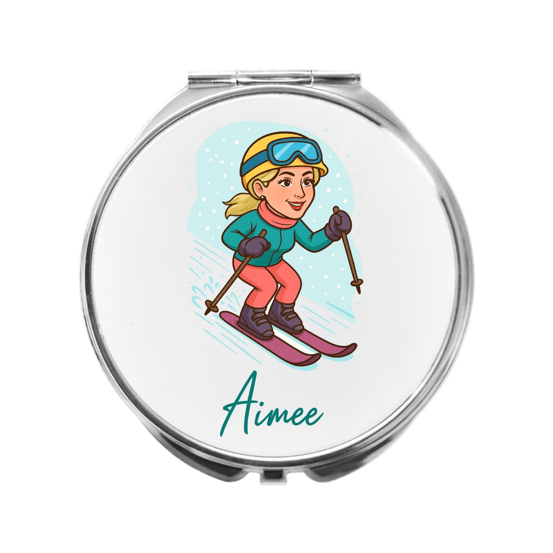Ski Mirror Personalised Compact Gift for Skiing, skiier apres-ski