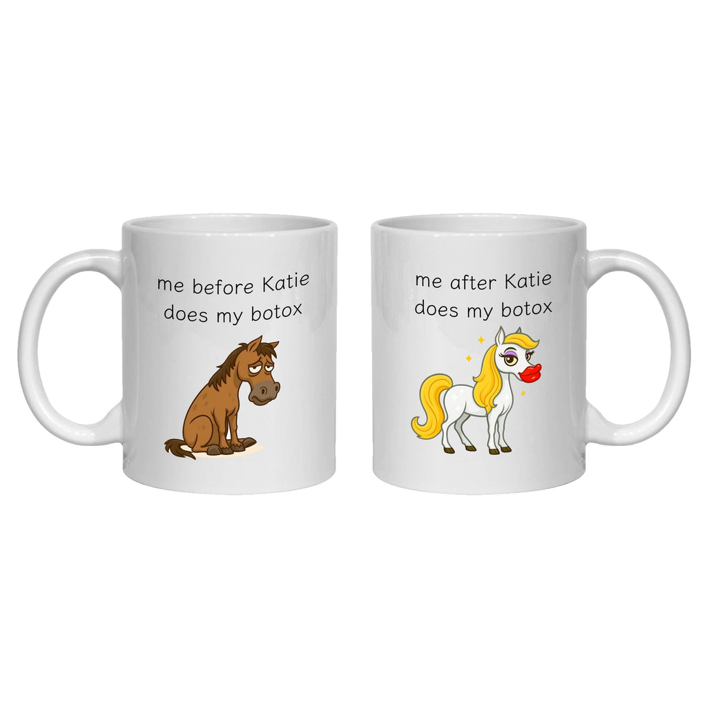 Personalised Botox Mug for Aesthetician, Before and After, Horse mermaid