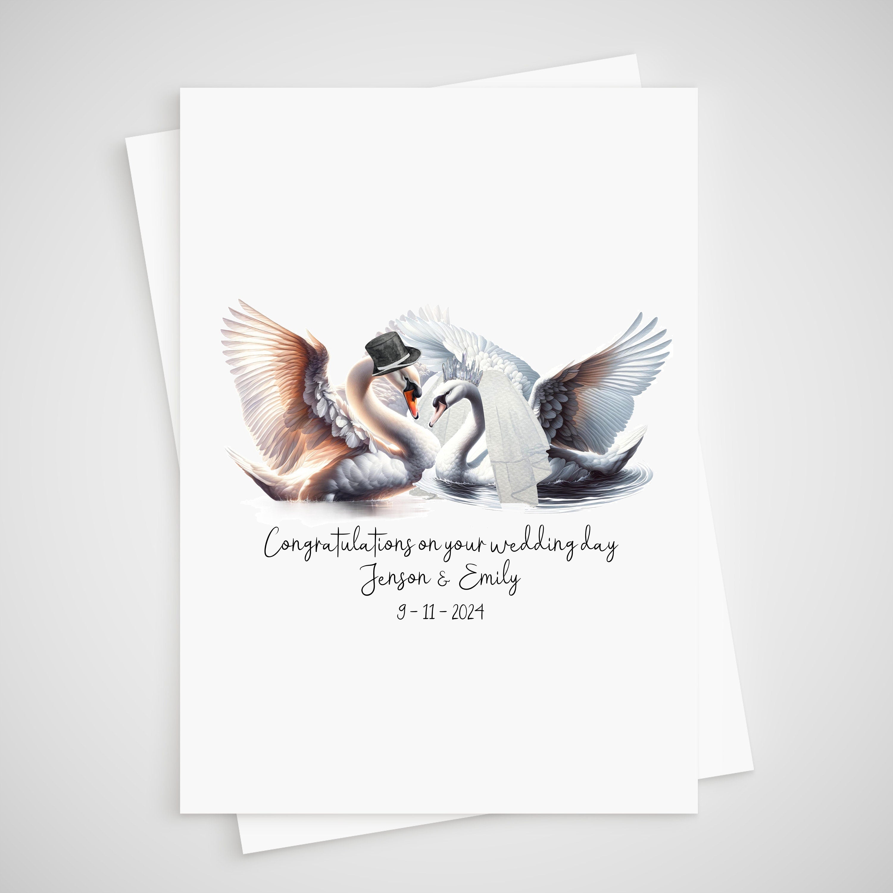 Swan Wedding Card Personalised Bride & Groom