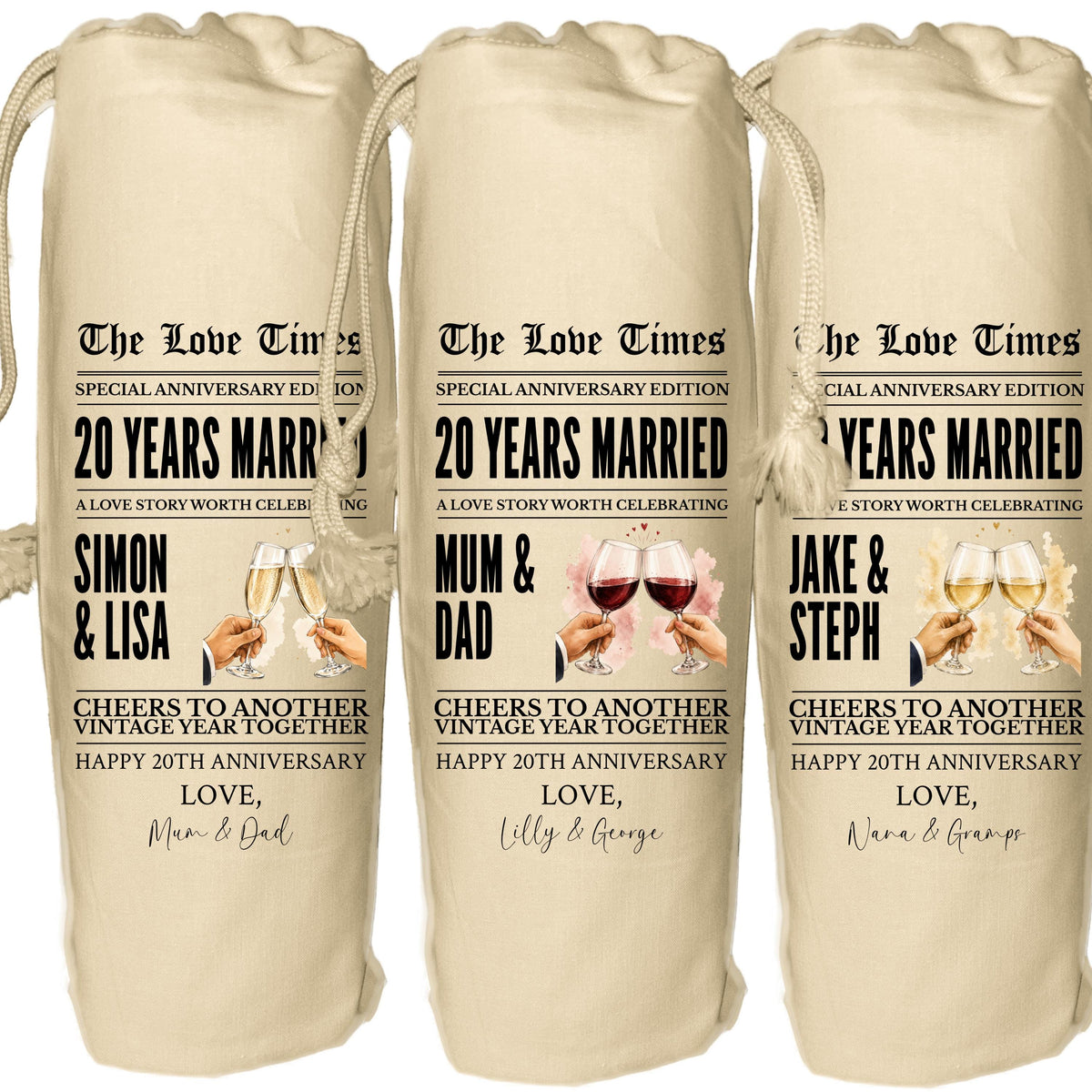 20 year anniversary personalised wine gift bag newspaper - China Wedding Anniversary