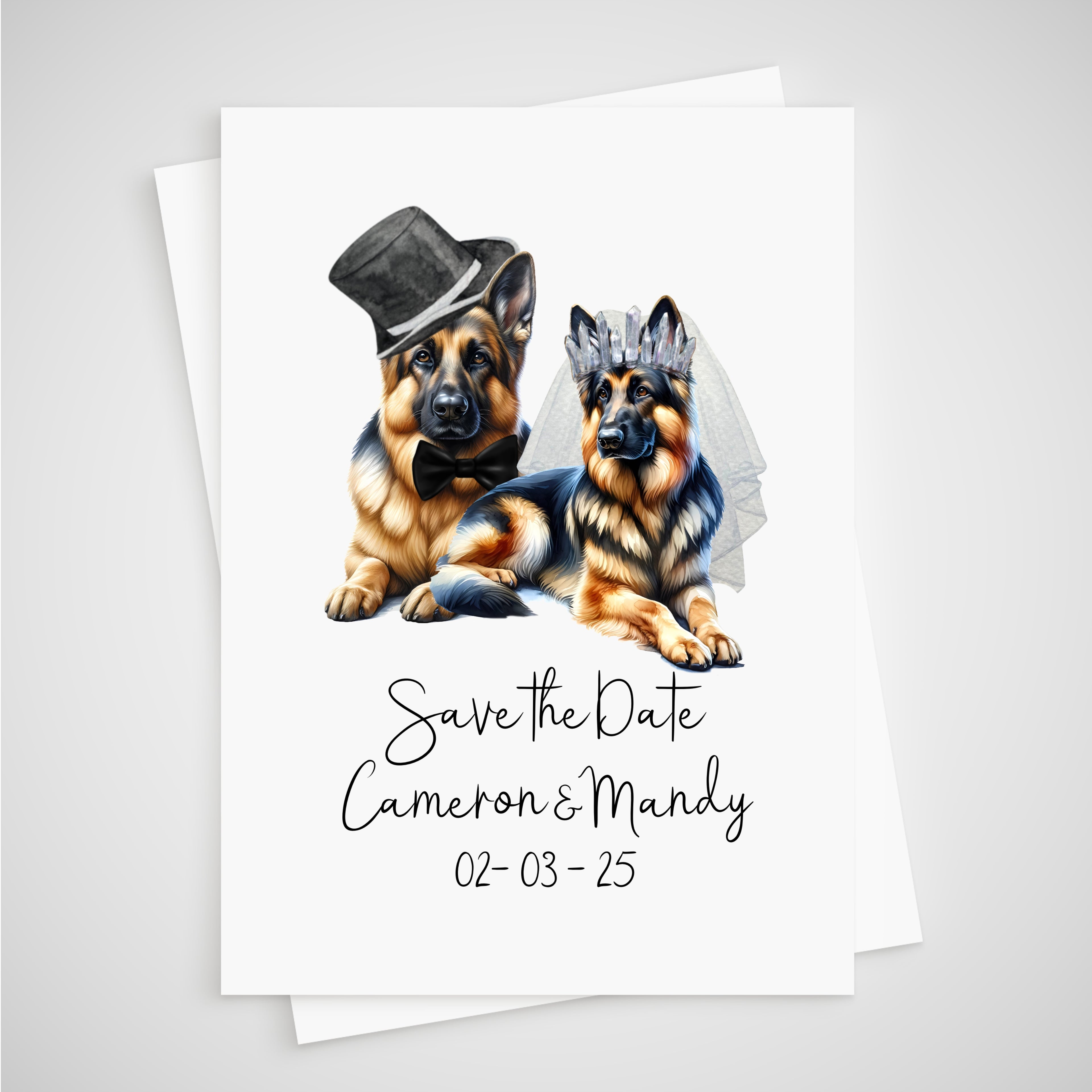 Alsatian Save the Date Wedding Card German Shepherd