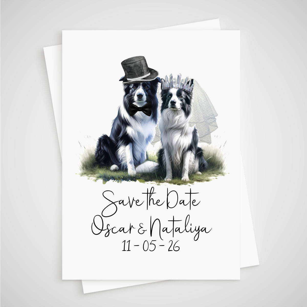 Border Collie Save the Date Wedding Card Sheep Dog