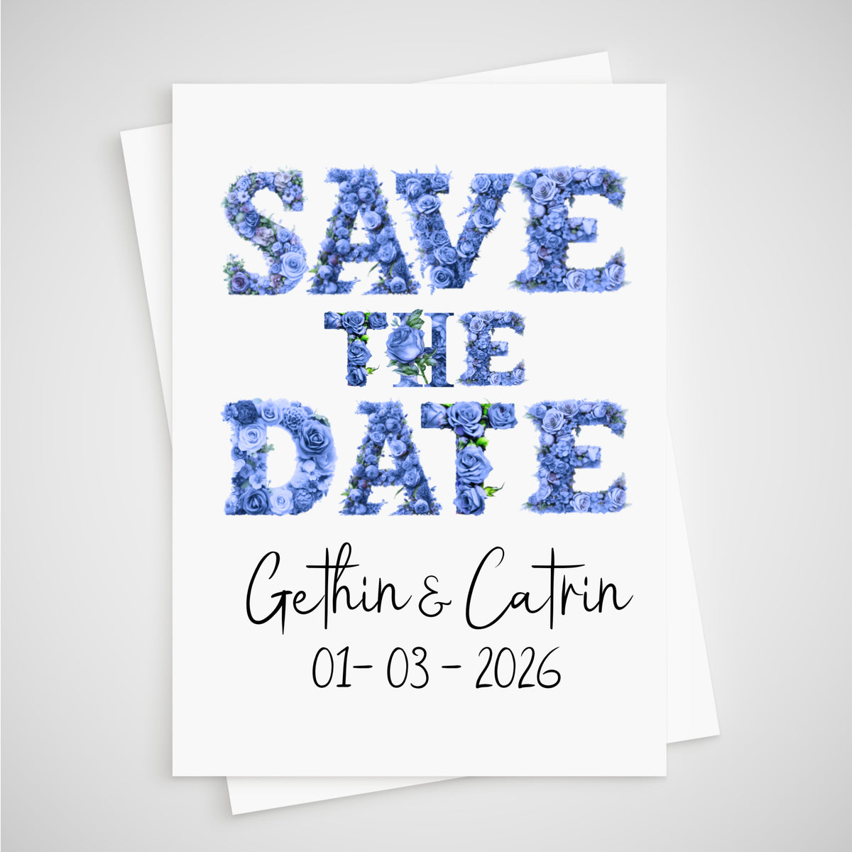 Blue Flower Save the Date Wedding Card Floral
