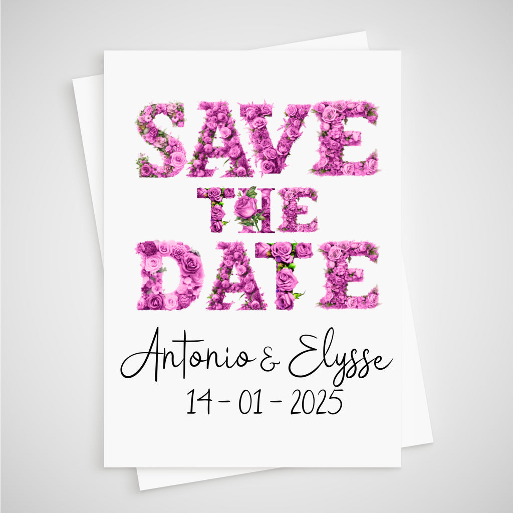Pink Flower Save the Date Wedding Card Floral