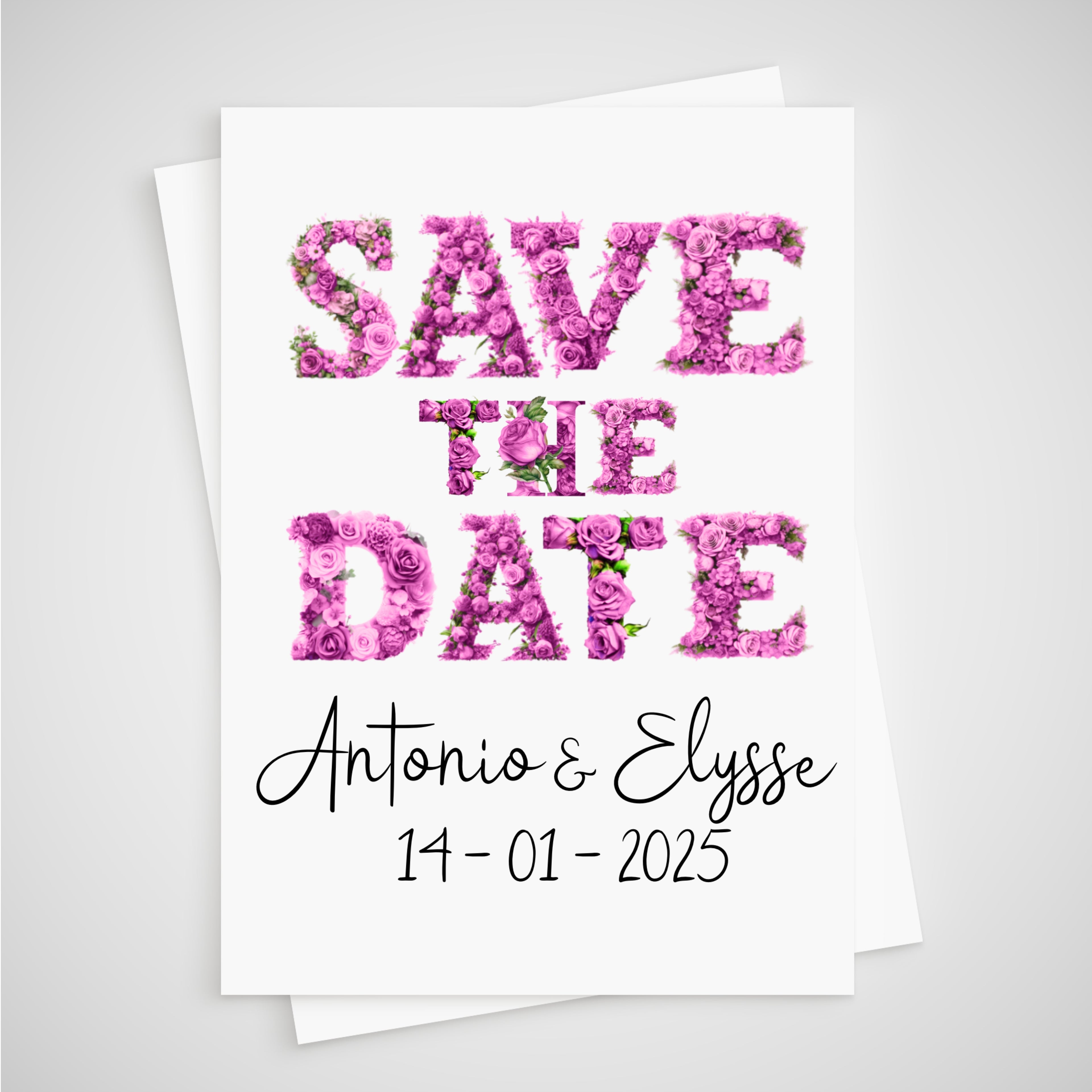 Pink Flower Save the Date Wedding Card Floral