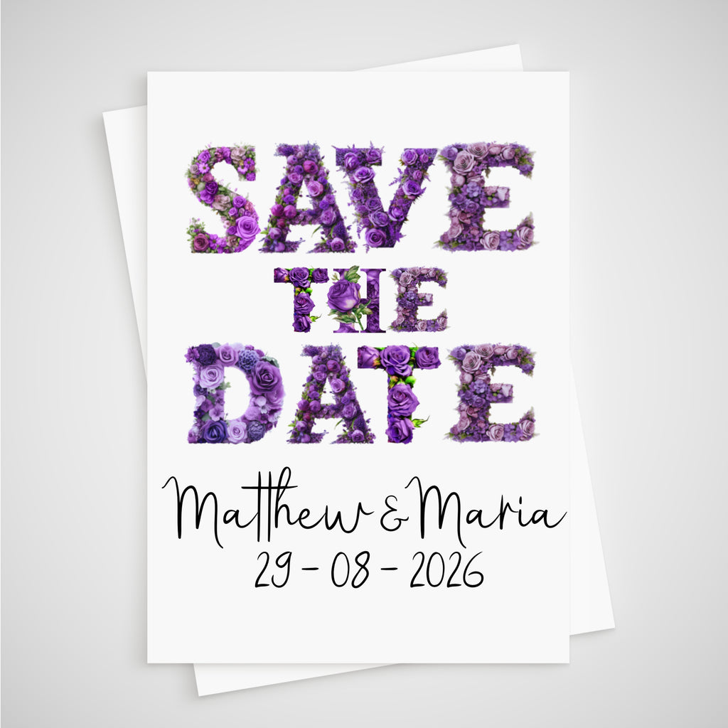 Purple Flower Save the Date Wedding Card Floral
