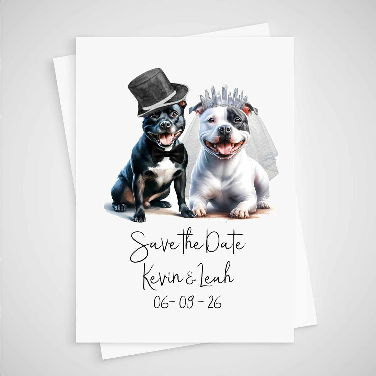 Staffordshire Bull Terrier Dog Save the Date Wedding Card Staffy
