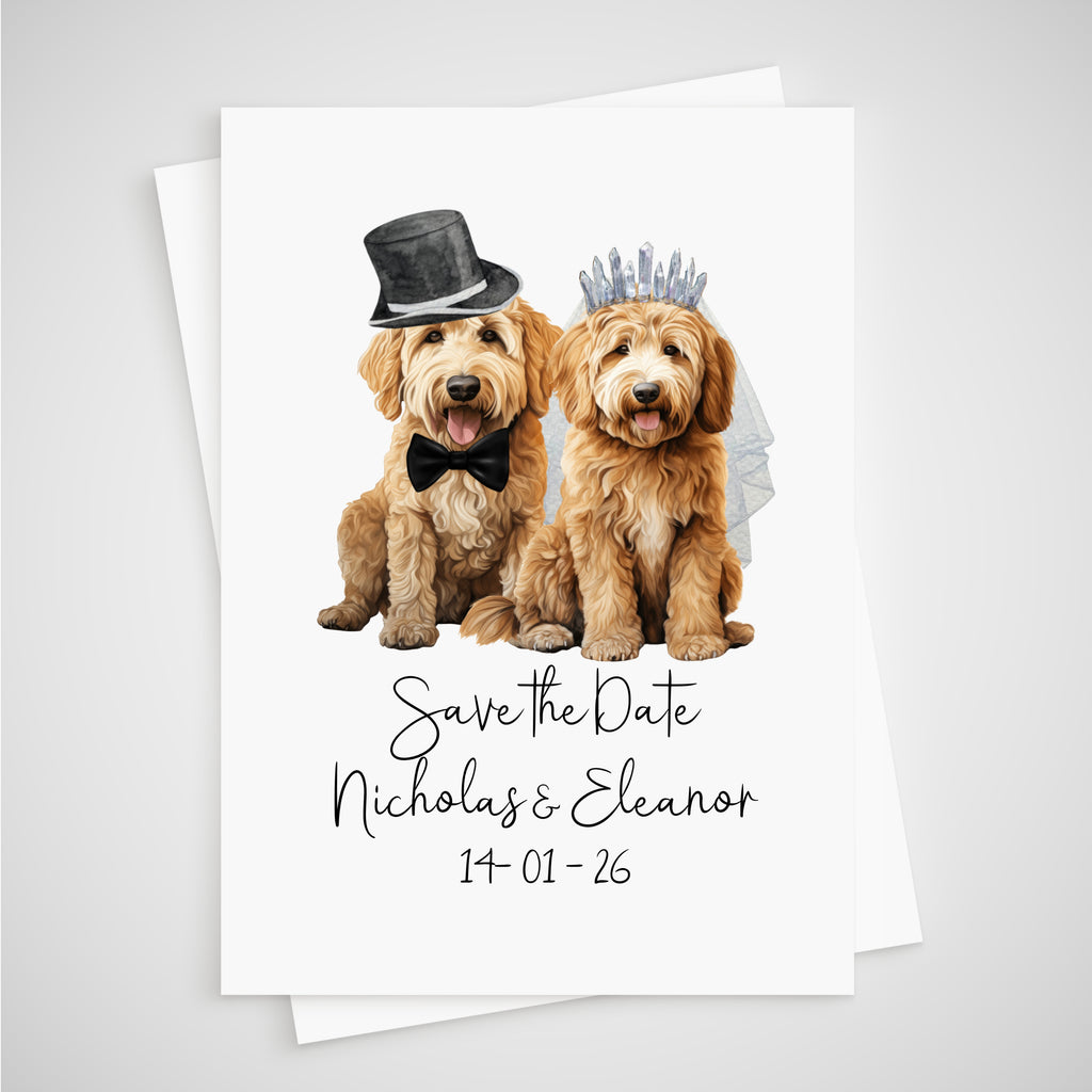 Labradoodle Dog Save the Date Wedding Card Golden