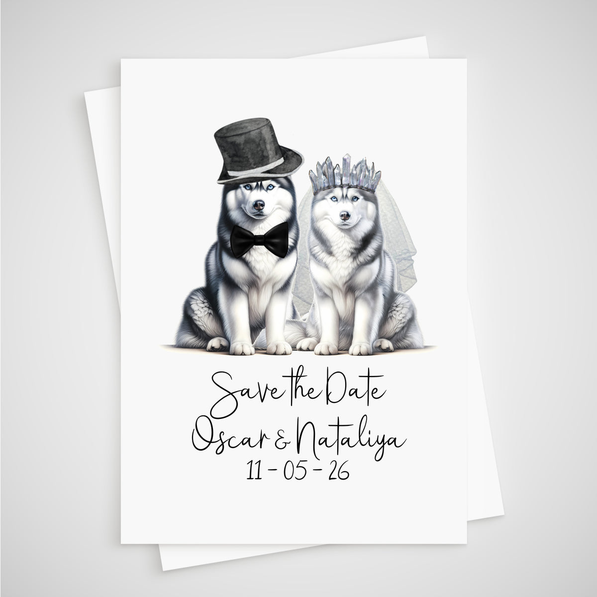Husky Dog Save the Date Wedding Card