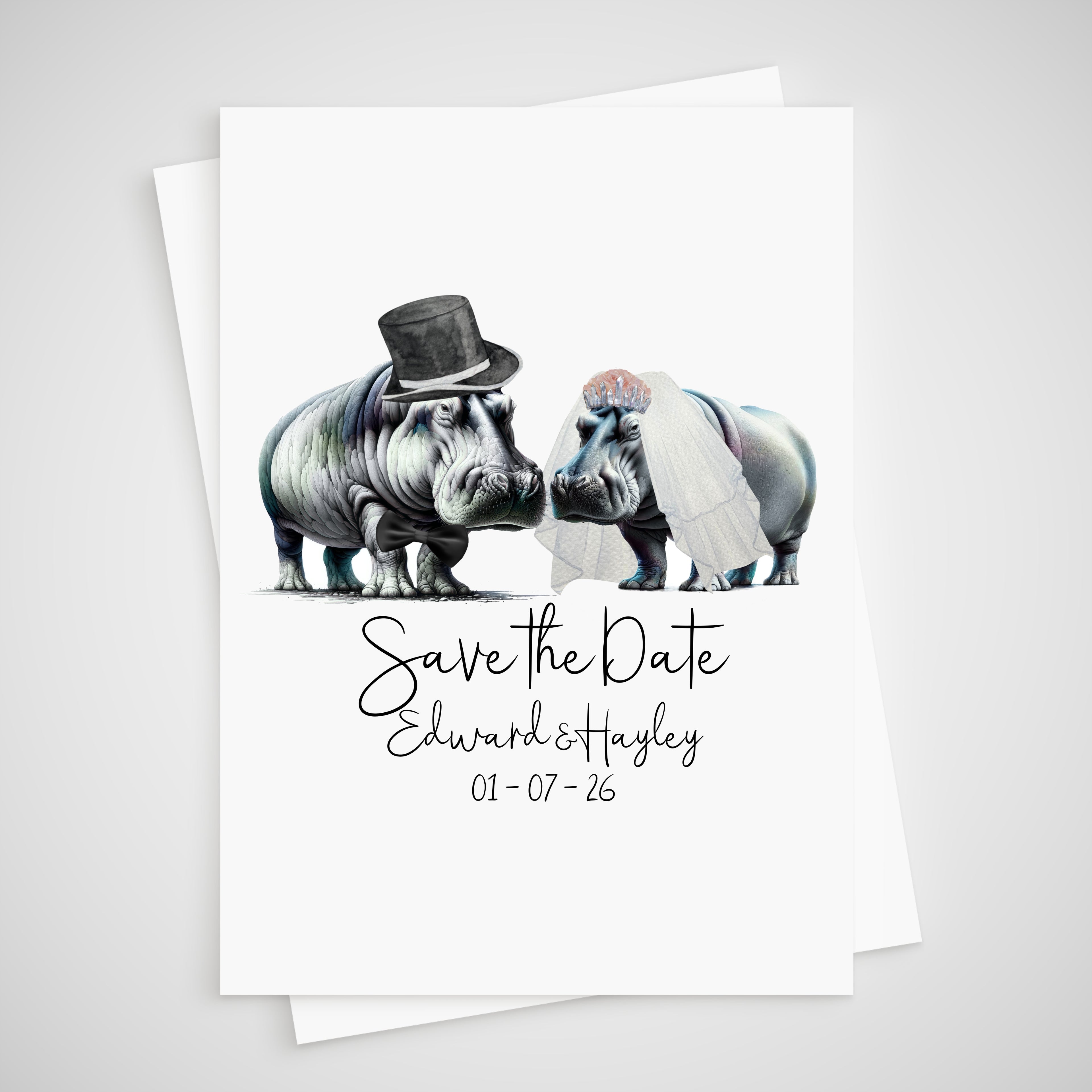 Hippopotamus Save the Date Wedding Card Hippo