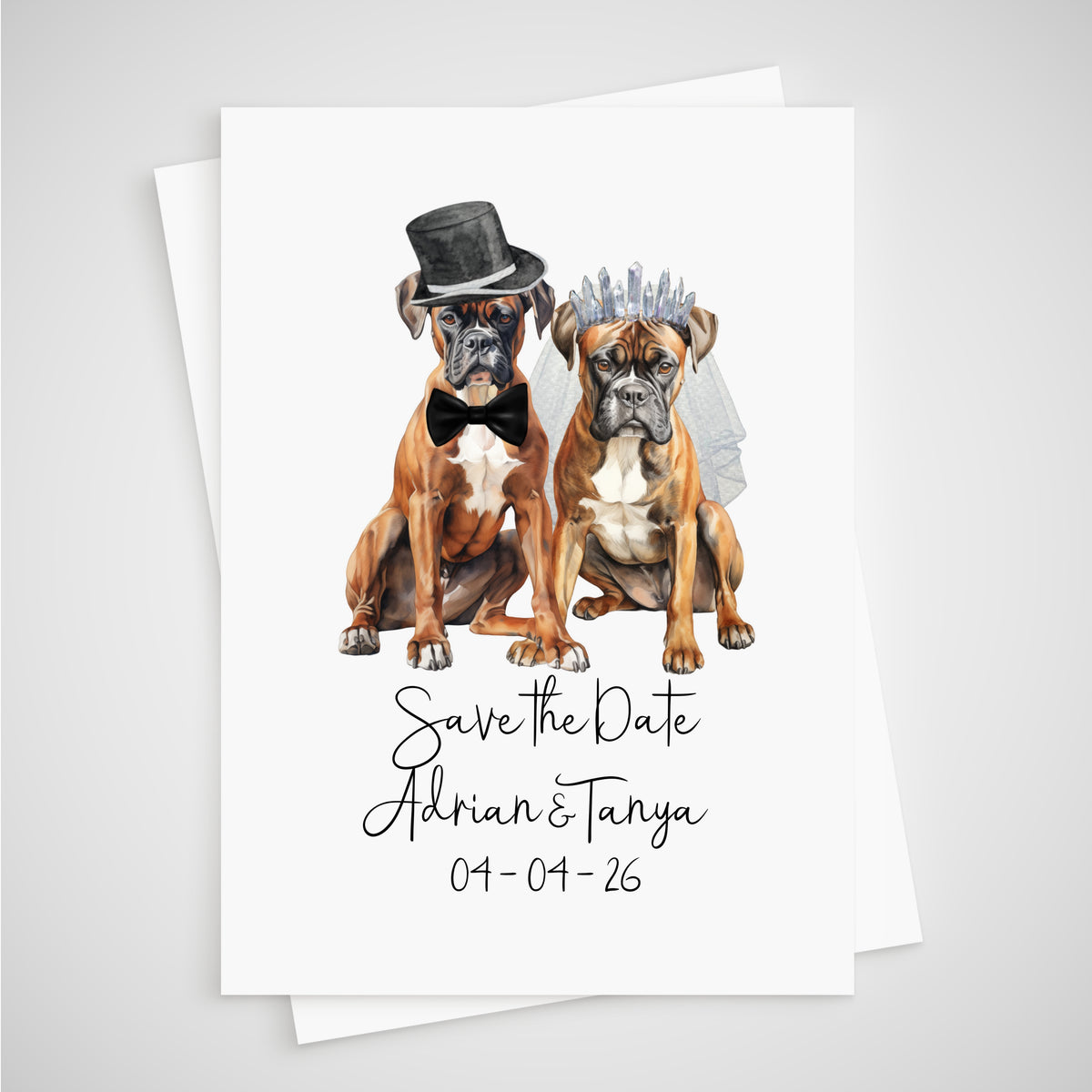 Boxer Save the Date Wedding Card Dog