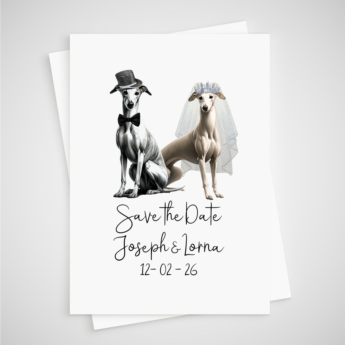 Greyhound Save the Date Wedding Card Whippet