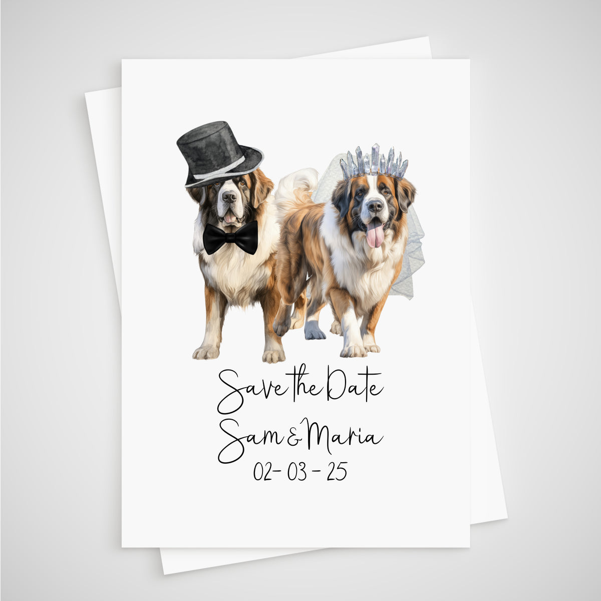St Bernards Dog Save the Date Wedding Card