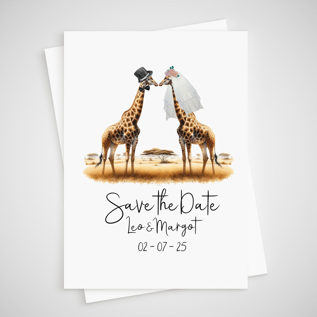 Giraffe Save the Date Wedding Card Safari