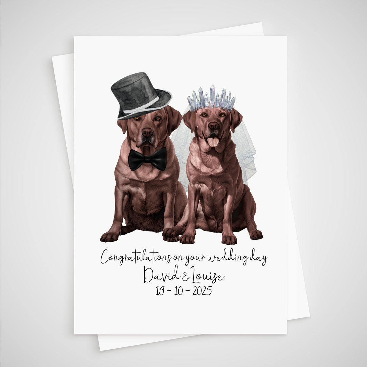 Chocolate Labrador Wedding Card Personalised Bride & Groom Dog Brown