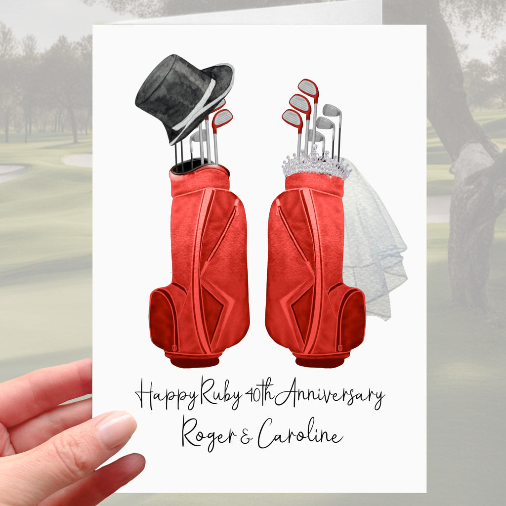 Golf Ruby 40th Anniversary Card Personalised Golf Clubs