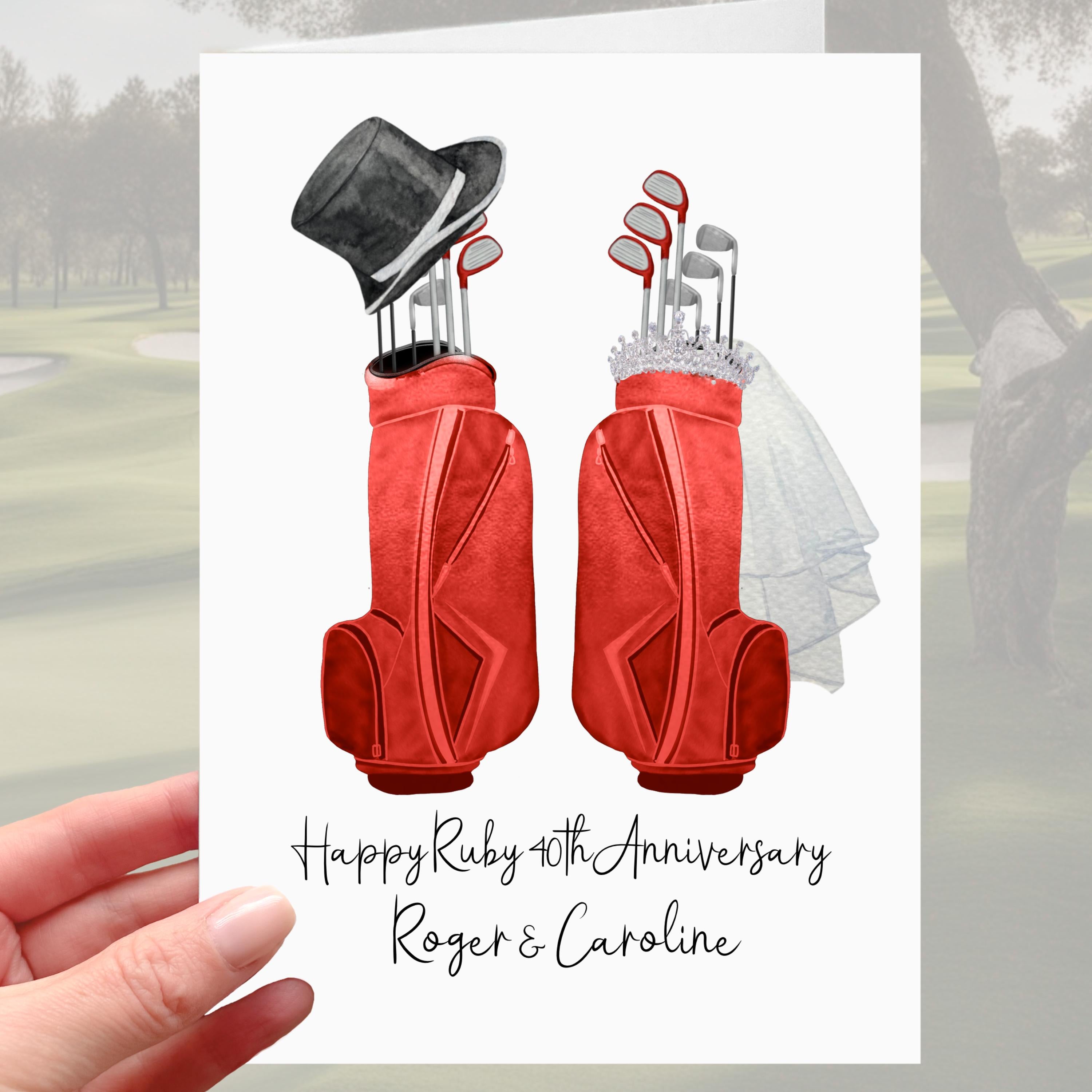Golf Ruby 40th Anniversary Card Personalised Golf Clubs