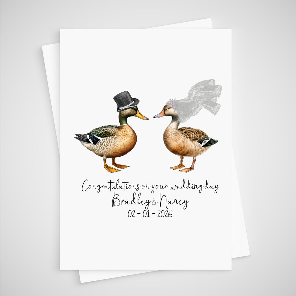 Personalised Duck Wedding Card Bride & Groom Mallard