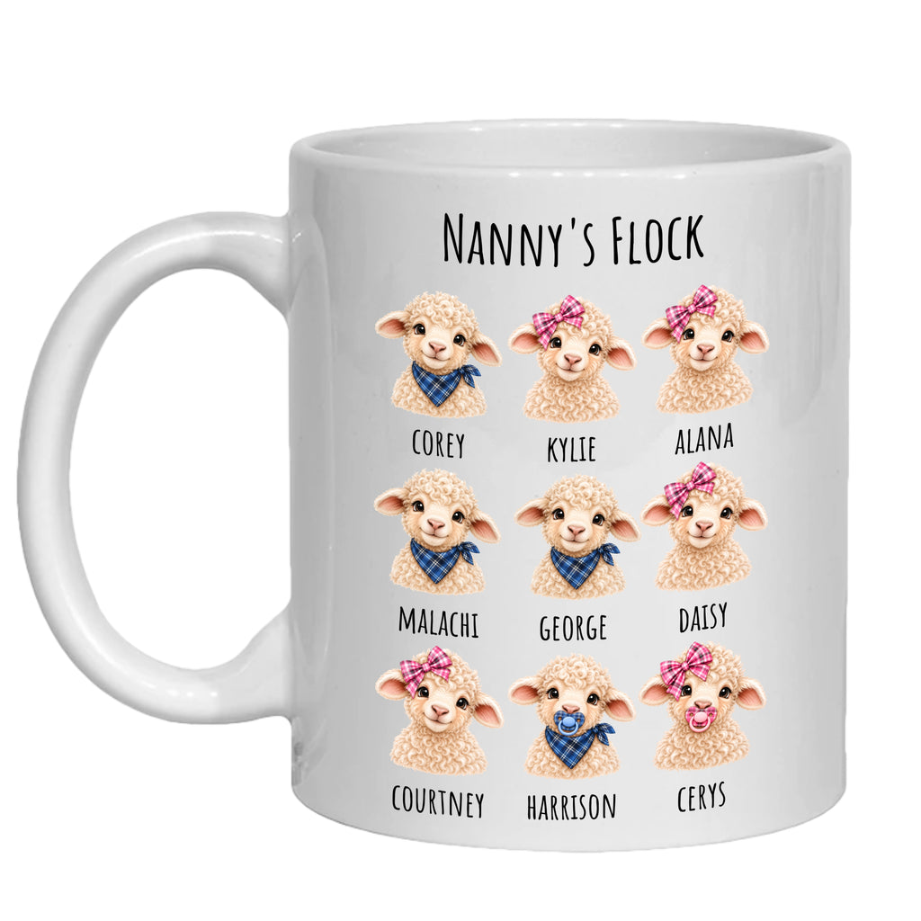 Personalised Nanny's Flock Mug Sheep gift for granny, nana from grandchildren lambs