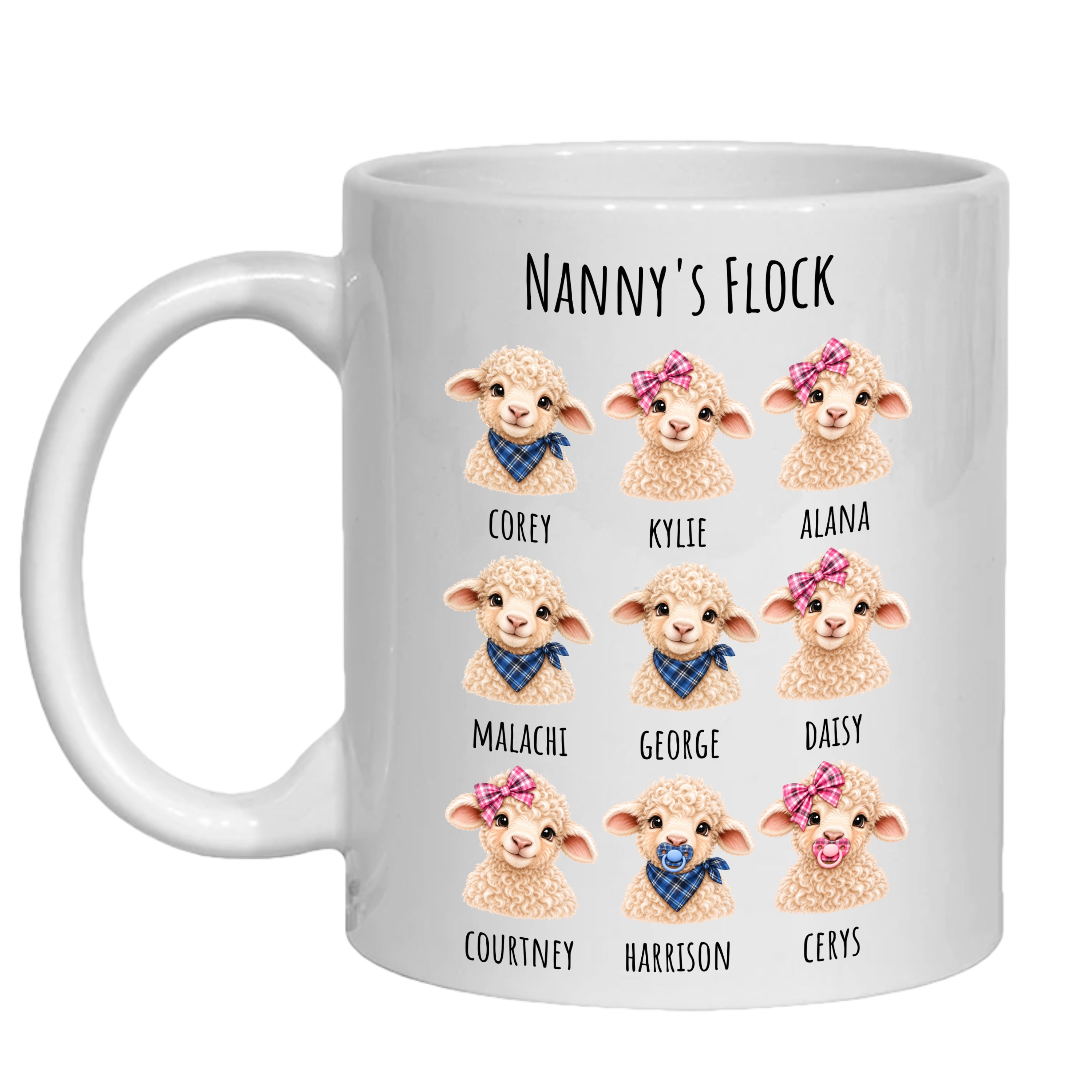 Personalised Nanny's Flock Mug Sheep gift for granny, nana from grandchildren lambs