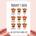 Nanny's Herd Card - personalised highland cow for grandma - card from grandkids