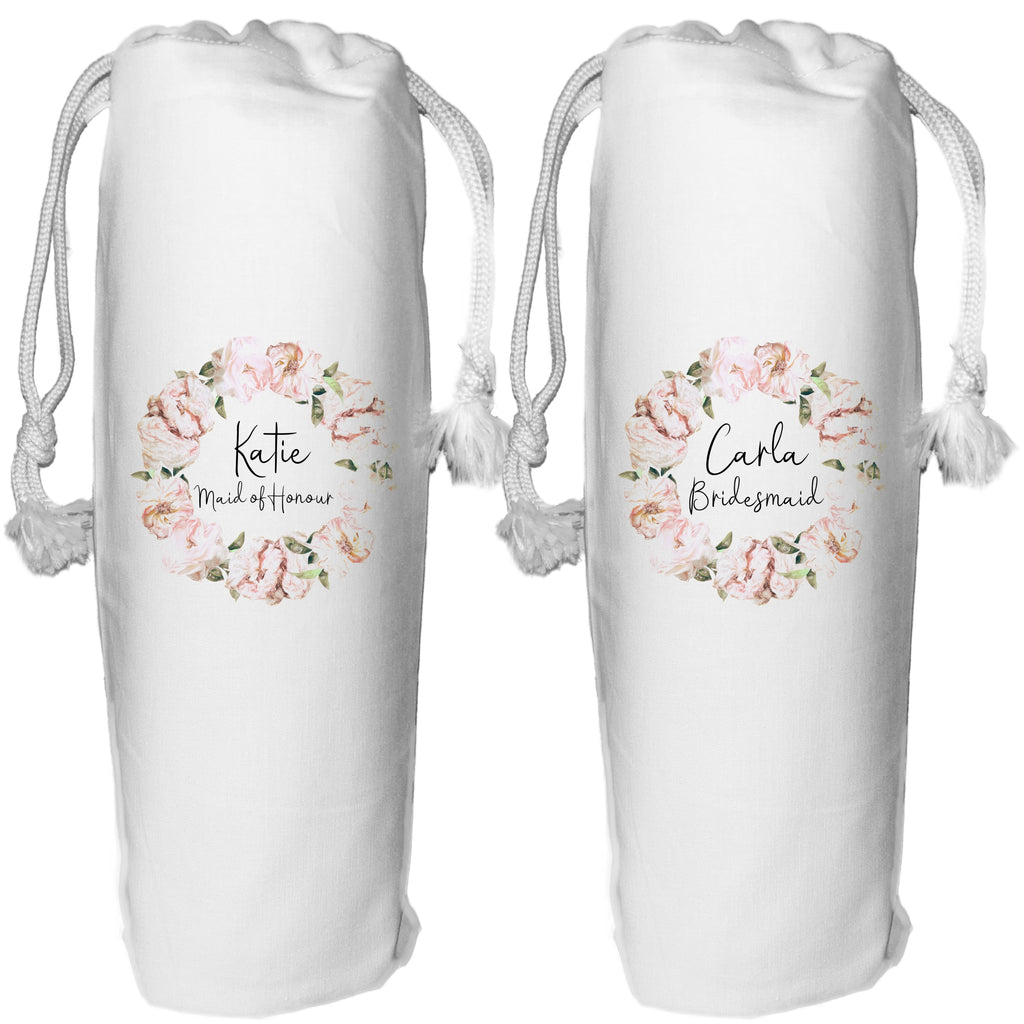 Wine Bottle Bag Personalised Pink Peony Bridesmaid Gift Maid of Honour Wedding