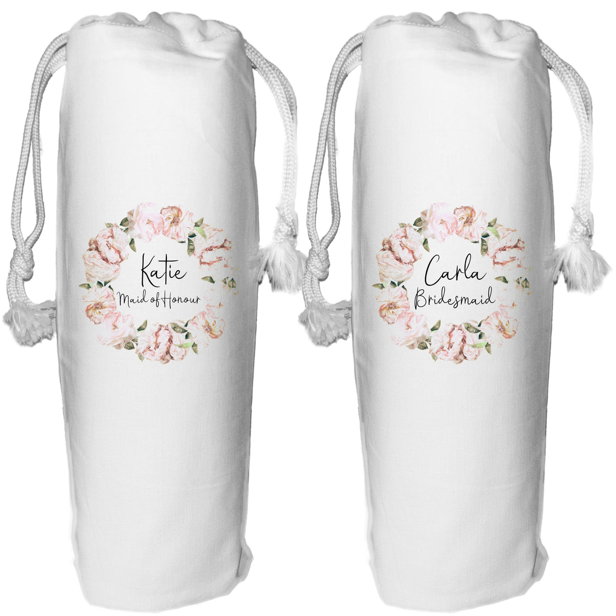 Wine Bottle Bag Personalised Pink Peony Bridesmaid Gift Maid of Honour Wedding