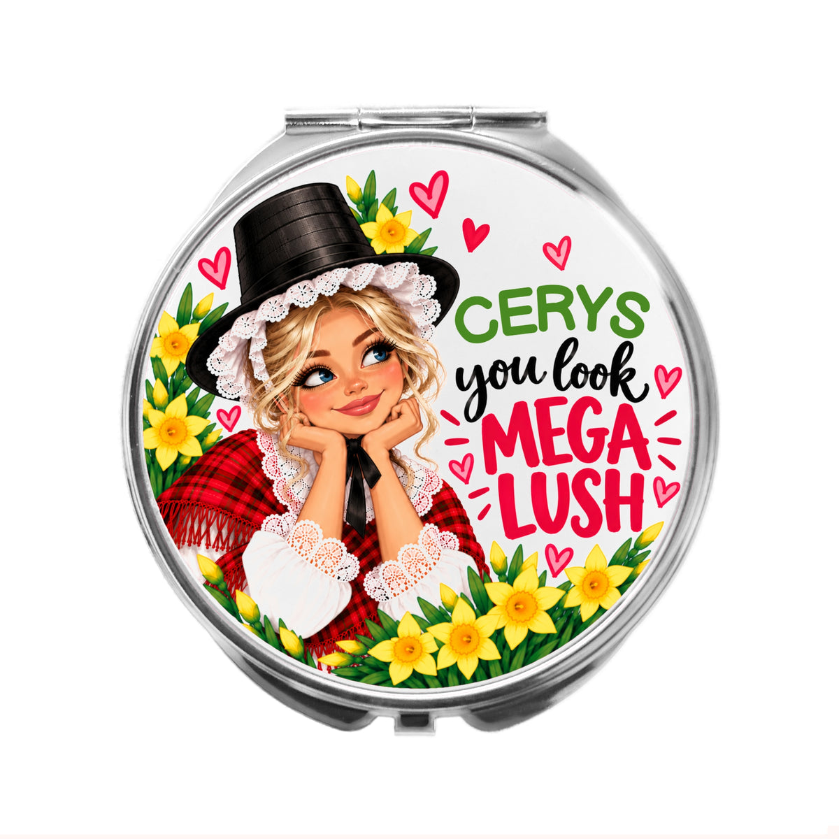 Personalised Welsh Lady Compact Mirror, Mega Lush gift for Wales girl
