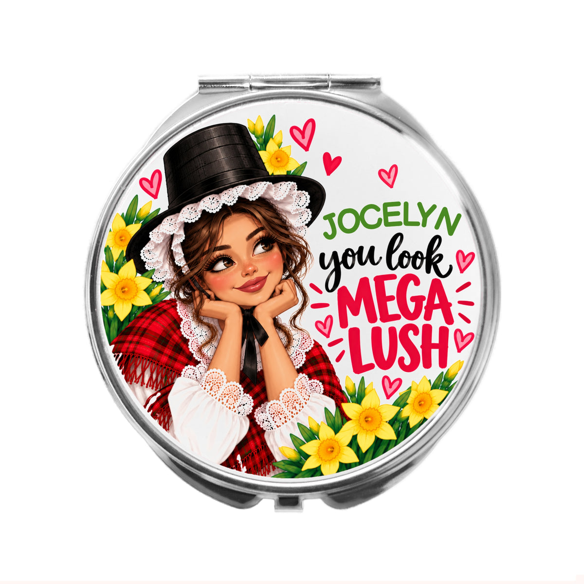 Personalised Welsh Lady Compact Mirror, Mega Lush gift for Wales girl
